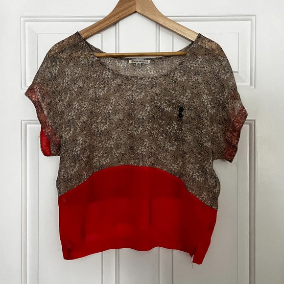 Lucca Couture Sheer Orange and Brown Blouse - Picture 1 of 3